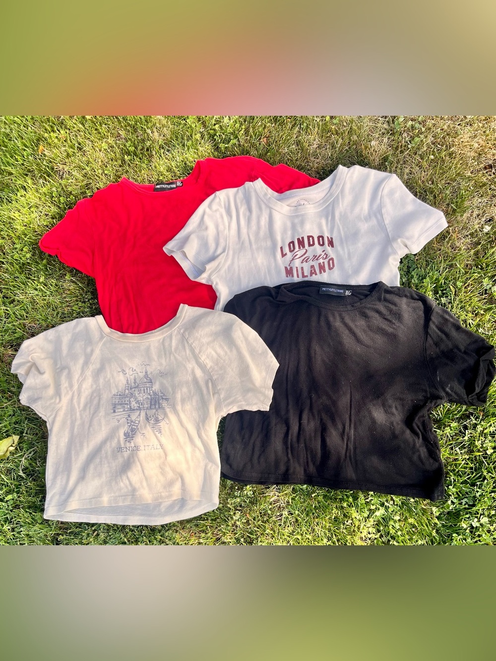 PrettyLittleThing & Assorted Cropped Tees. Red, White, Black
